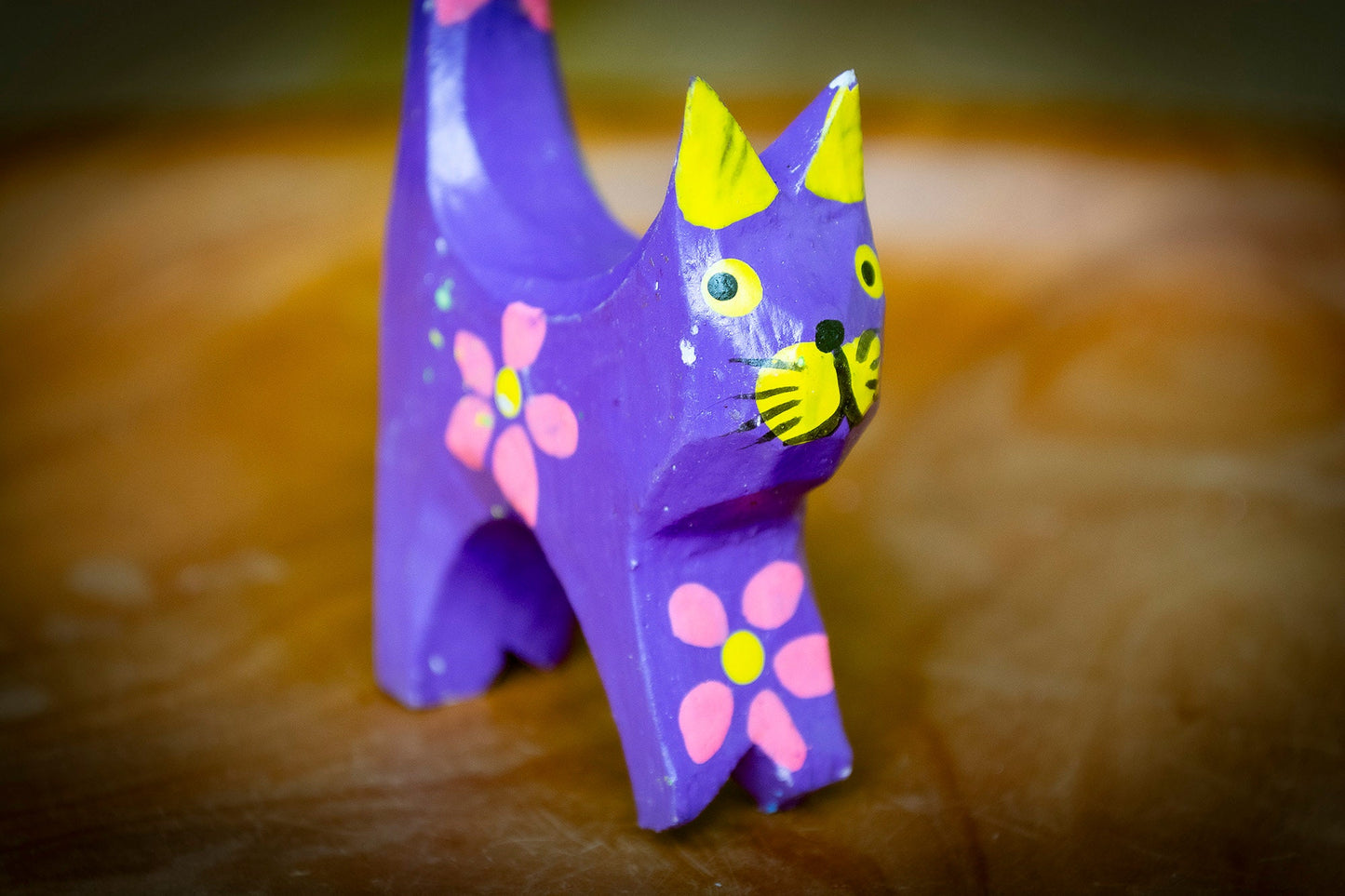Handmade Colourful Wooden Cat