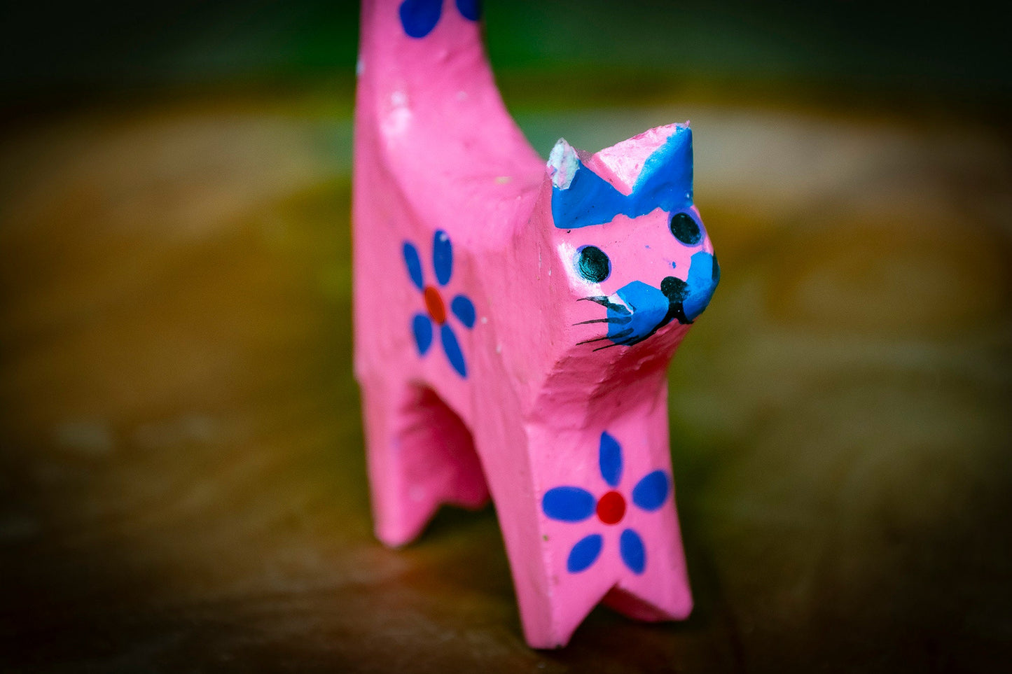 Handmade Colourful Wooden Cat