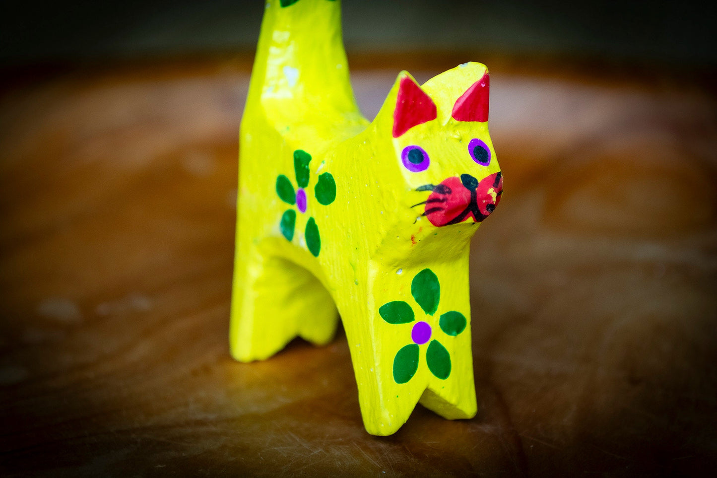Handmade Colourful Wooden Cat