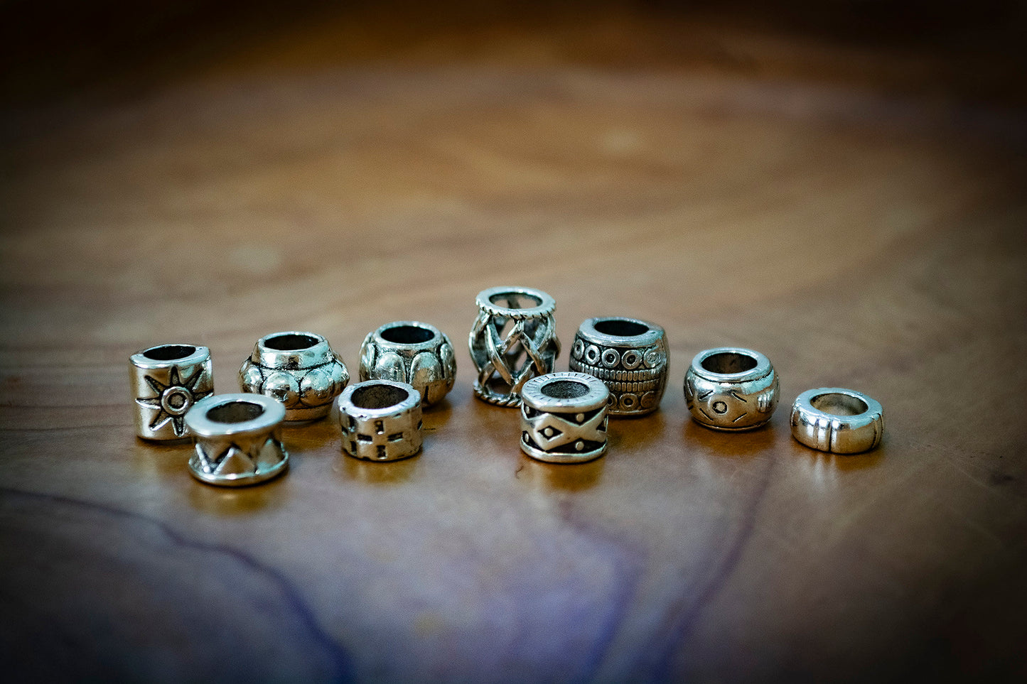 Set of 10 Mixed Tibetan Silver Plated Dreadlock Beads