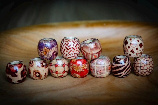 Set of 11 Mixed Wooden Dreadlock Beads