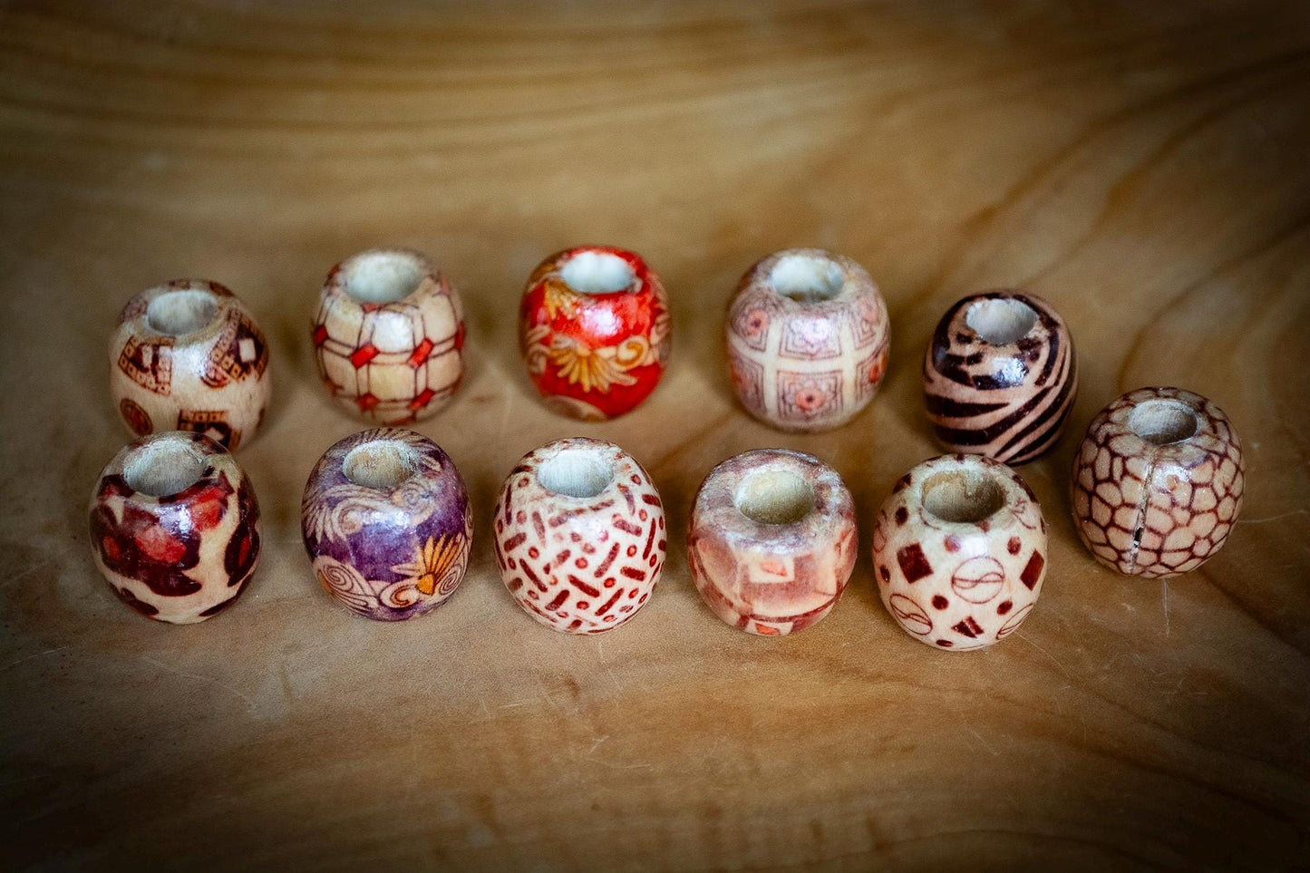 Set of 11 Mixed Wooden Dreadlock Beads