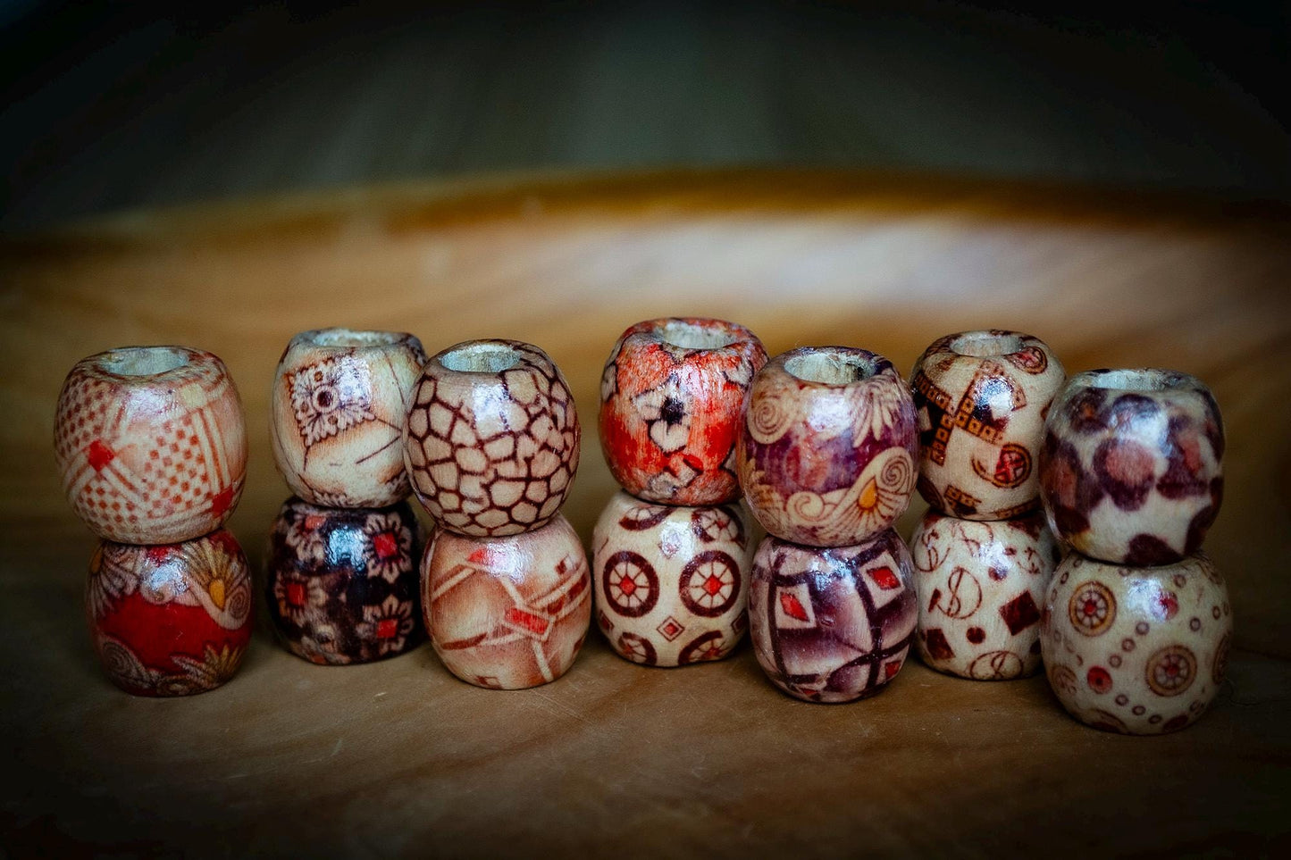 Set of 14 Mixed Wooden Dreadlock Beads