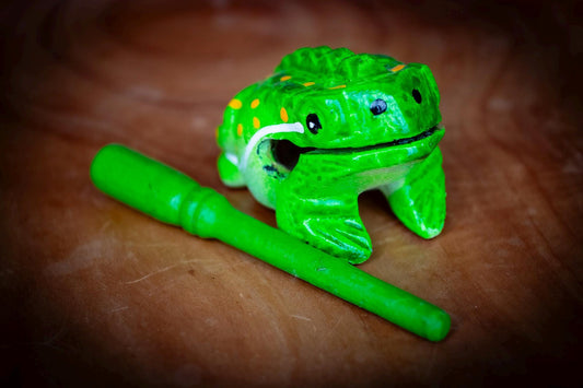 Thai Handmade Green Frog with Stick