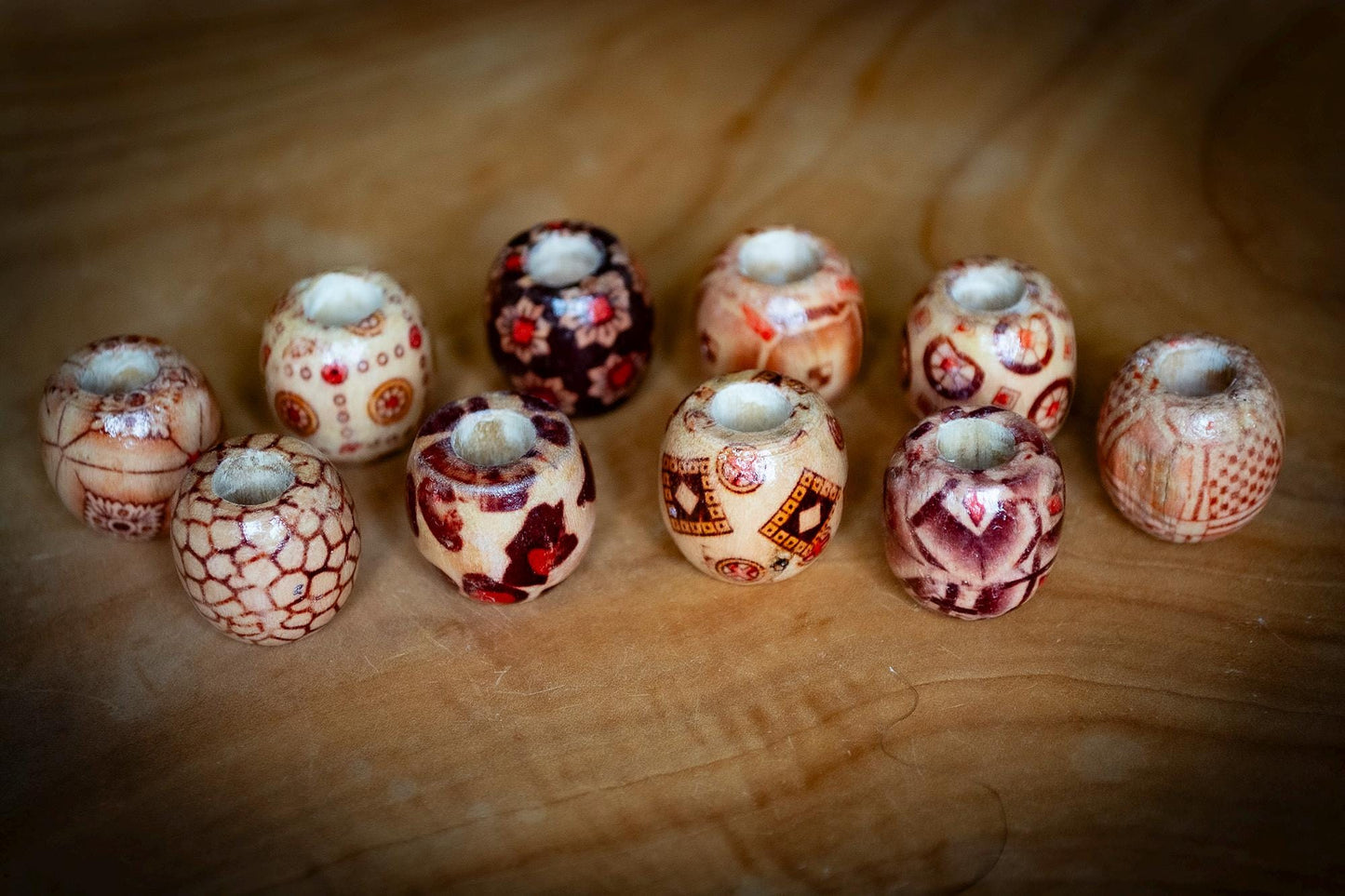 Set of 10 Mixed Wooden Dreadlock Beads