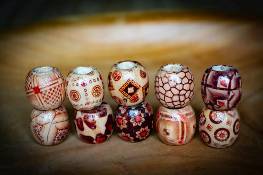 Set of 10 Mixed Wooden Dreadlock Beads