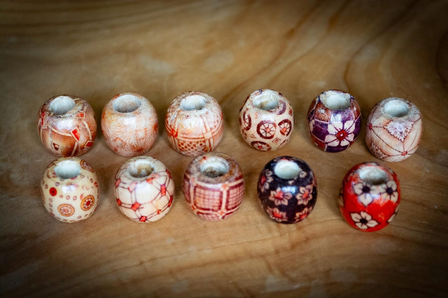 Set of 11 Mixed Wooden Dreadlock Beads