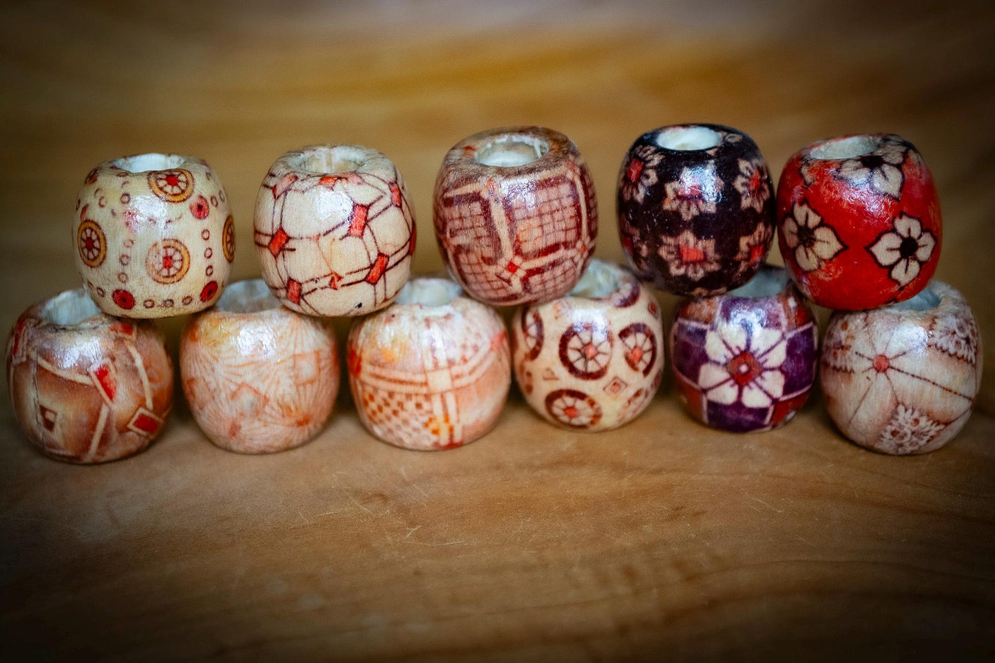 Set of 11 Mixed Wooden Dreadlock Beads