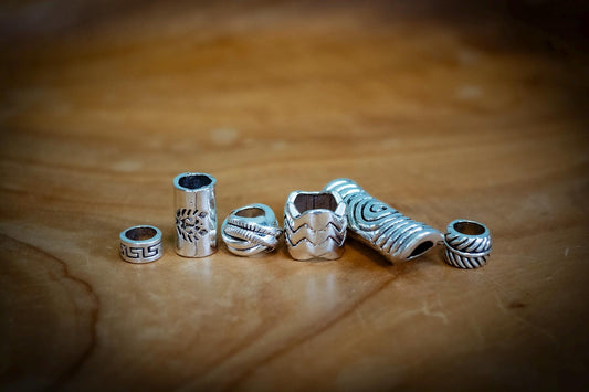 Set of 6 Mixed Tibetan Silver Plated Dreadlock Beads