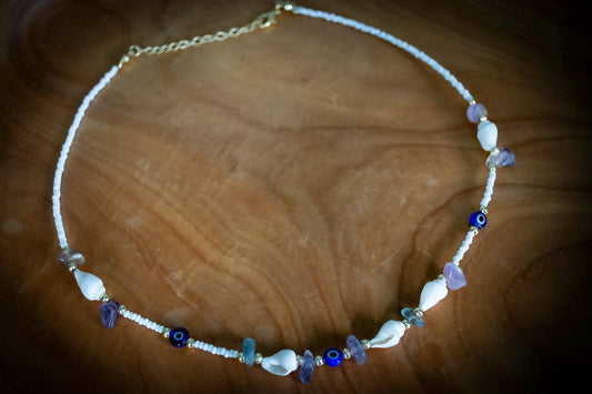 Turkish Mixed Stones and Shells Evil Eye Necklace