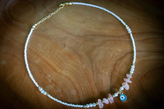 Turkish Pink Stone Evil Eye Necklace