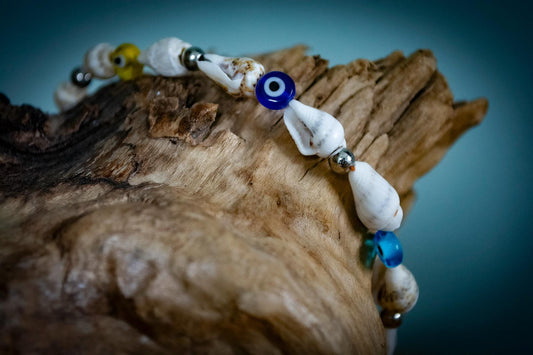 Turkish Shell and Evil Eye Adjustable Bracelet