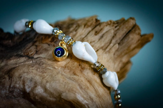 Turkish Shell and Dangle Evil Eye Adjustable Bracelet